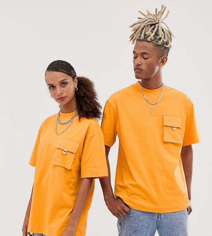 Collusion Unisex Printed Logo T-shirt-orange