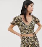 Kiss The Sky Wrap Crop Top In Ditsy Floral Two-piece - Black