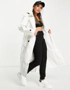 Asos Design Glossy Patent Hooded Trench Coat In Cream-white