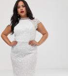 Chi Chi London Plus Lace Pencil Midi Dress In White - White