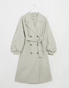 Asos Design Extreme Balloon Sleeve Trench Coat In Sage-green
