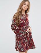 Moon River Flower Printed Lace-up Dress - Red