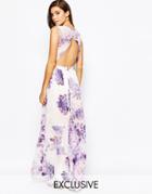 True Violet Floral Maxi Dress With Open Back - Purple