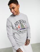 Asos Design Sweatshirt In Gray Heather With Varsity Riviera Print
