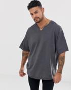 Asos Design Oversized T-shirt With Raw Notch Neck In Charcoal Marl-gray