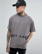 Night Addict Neck Detail T-shirt With Front Pocket - Gray