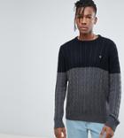 Farah Ludwig Twisted Yarn Cable Knit Sweater In Black - Black