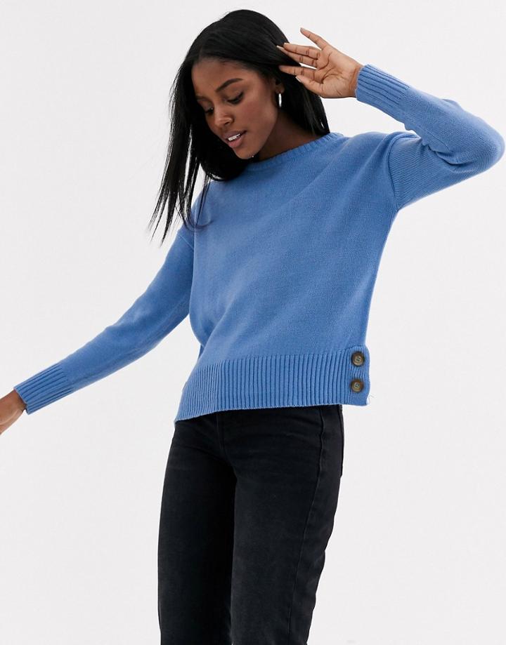 Brave Soul Crew Neck Sweater With Button Detail In Blue