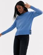 Brave Soul Crew Neck Sweater With Button Detail In Blue
