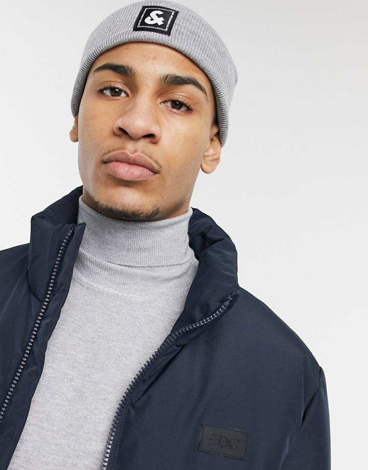 Jack & Jones Logo Beanie In Gray-black