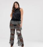 Asos Design Curve Embellished Flare Pants With Sequins And Beads - Black
