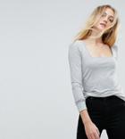 Asos Tall T-shirt With Square Neck And Long Sleeves - Gray