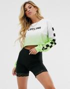 Asos Design Long Sleeve T-shirt In Dip Dye With Offline Motif-multi