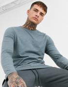 Asos Design Long Sleeve T-shirt With Crew Neck In Blue Marl