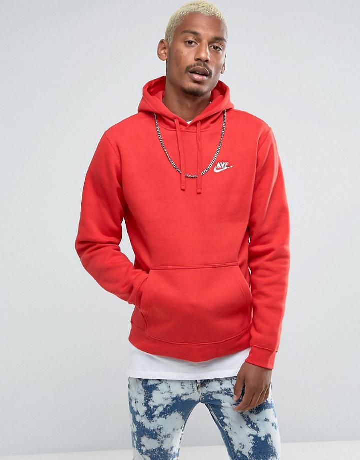 Nike Club Pullover Hoodie With Swoosh Logo In Red 804346-657