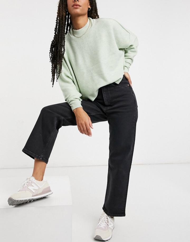 Monki Zami Organic Cotton High Waist Straight Leg Jeans In Washed Black