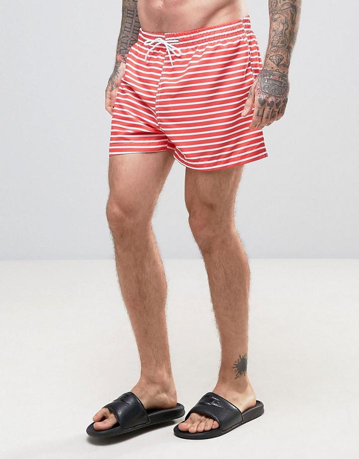 Kiss This! Thin Horizontal Stripe Swim Shorts - Red