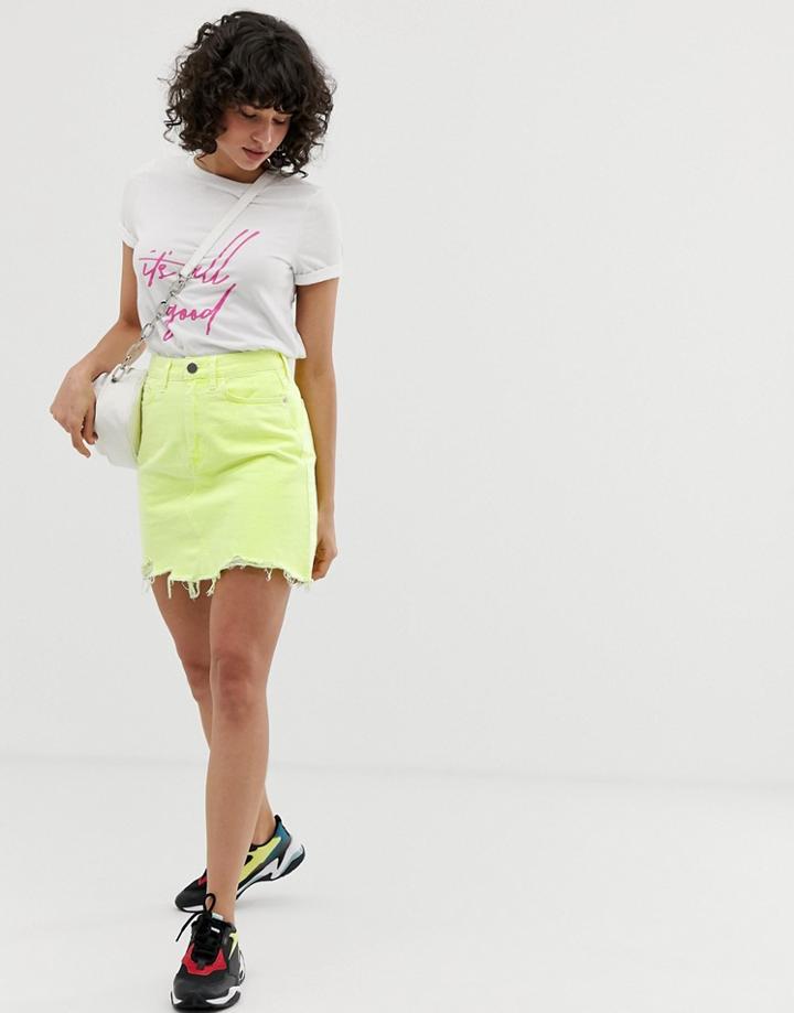 River Island Denim Mini Skirt In Neon Yellow