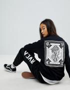 Rvca Boyfriend Long Sleeve T-shirt With Artist Benjamin Jeanjean Graphic - Black