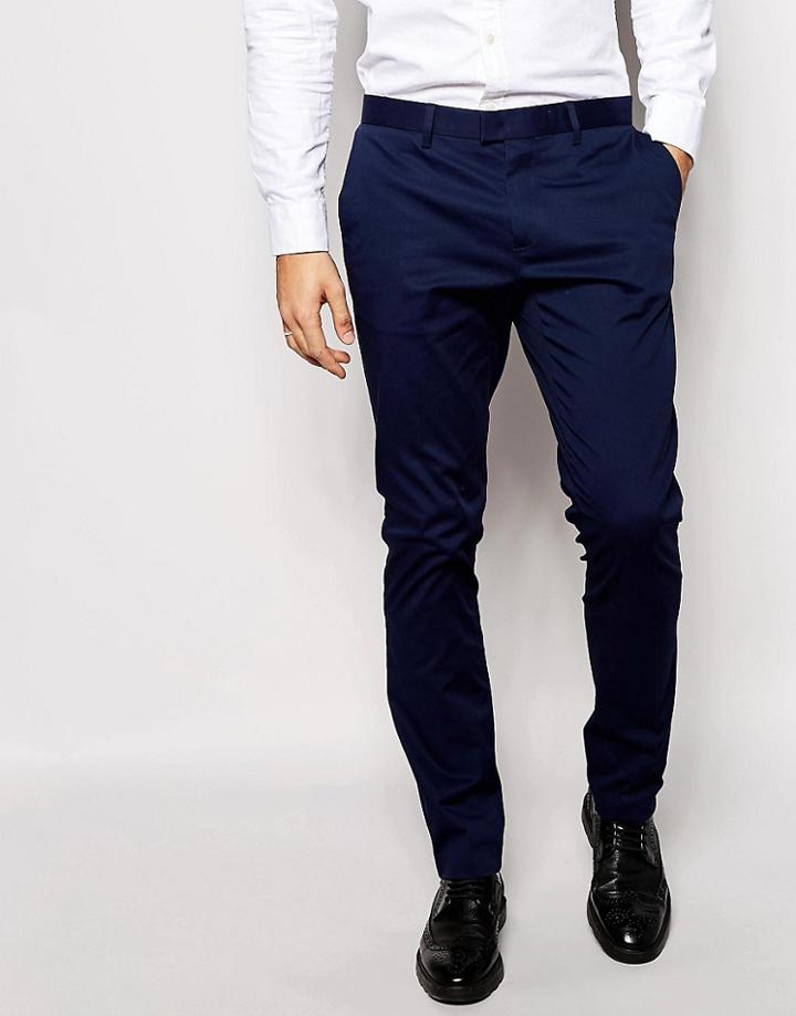 Sisley Cotton Stretch Suit Pants In Slim Fit - Blue