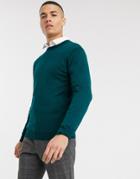 Moss London Crew Neck Merino Sweater In Royal Teal-blue