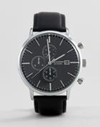 Sekonda Chronograph Leather Watch In Black Exclusive To Asos - Black