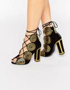 Kat Maconie Vera Gold Spiral Leather Ghillie Heeled Sandals - Gold