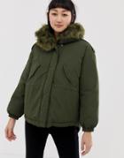 Only Faux Fur Hooded Oversized Jacket-green