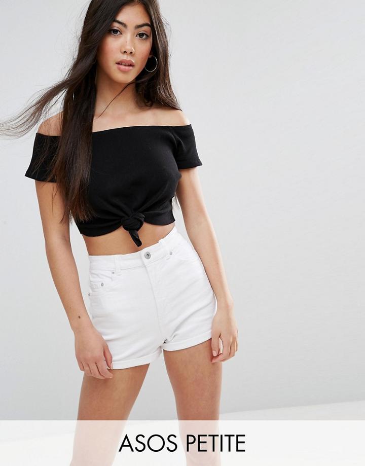 Asos Petite Top In Rib With Knot Front - Black