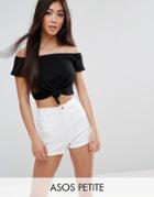 Asos Petite Top In Rib With Knot Front - Black