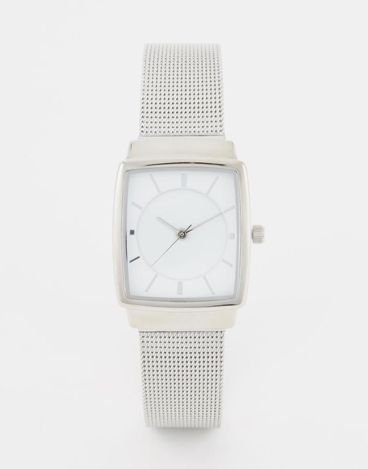 Asos Rectangle Dial Mesh Watch - Silver