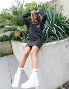 Asos Design Padded Shoulder Mini Sweater Dress In Black With Cheers Baby Logo