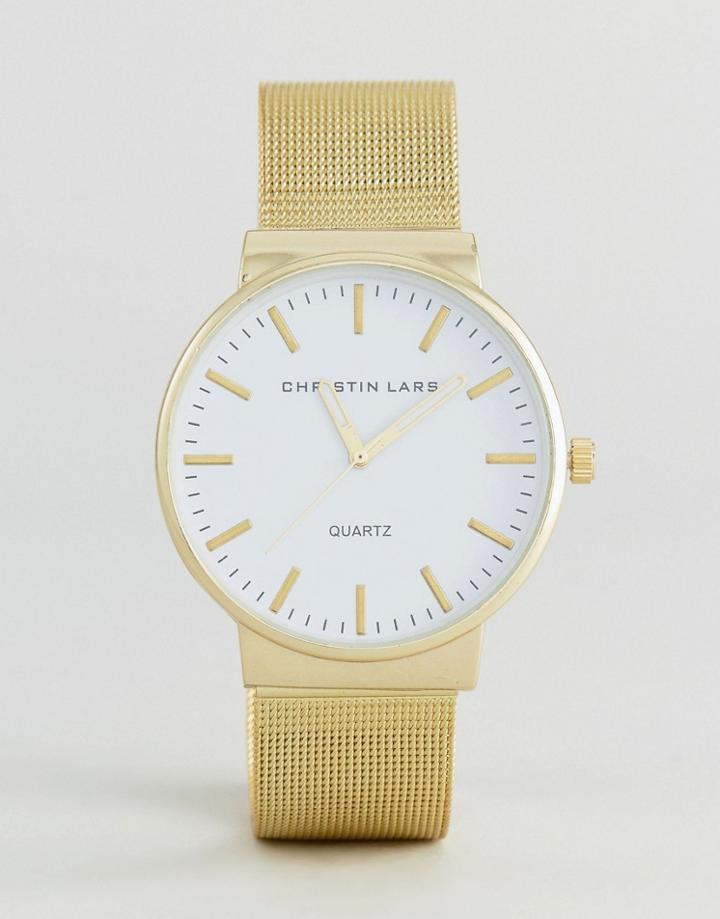 Christin Lars Gold Watch With Round Dial With White Dial - Gold