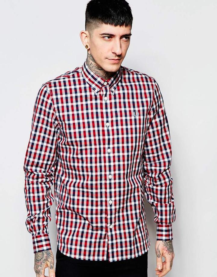 Fred Perry Shirt With Herringbone Gingham Check In Slim Fit - Red