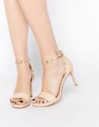 Dune Missie Nude Leather Two Part Studded Heeled Sandals - Nude