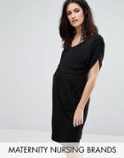 Mama. Licious Nursing Wrap Front Short Sleeve Jersey Dress With Pocket Detail - Black