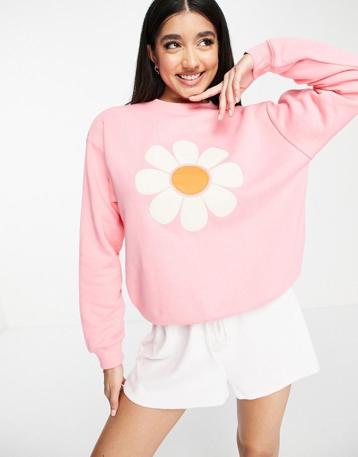 Monki Flower Motif Sweatshirt In Pink