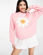 Monki Flower Motif Sweatshirt In Pink