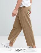 Asos Wide Cropped Pants With Raw Hem In Stone Cord - Stone