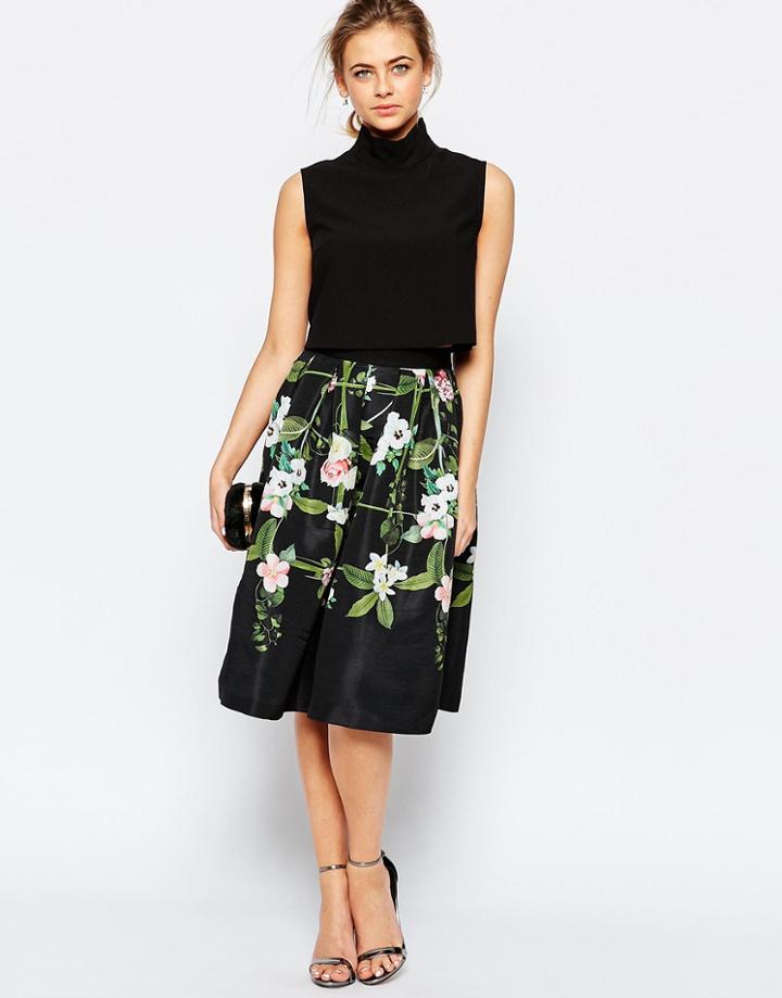 Ted Baker Secret Trellis Midi Full Skirt - Black