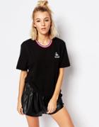 Le Coq Sportif Black Oversized Boyfriend T-shirt With Retro Trim - Black