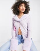 Jayley Detachable Faux Fur 90s Cardigan In Lilac-purple