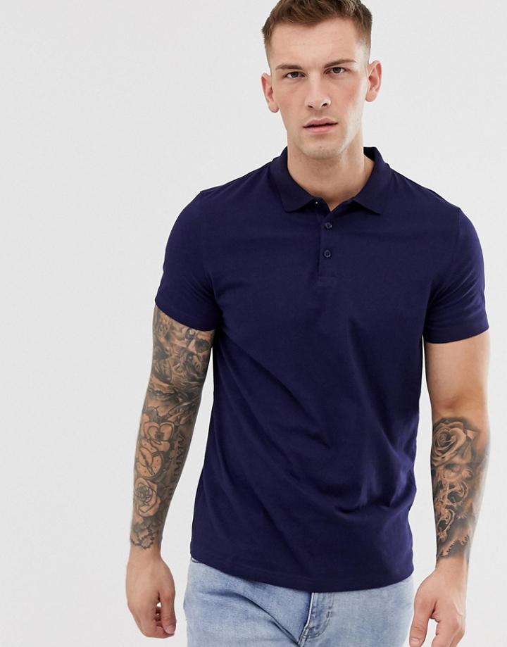 Asos Design Short Sleeve Jersey Polo - Navy