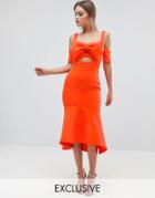 True Violet Bow Detail Midi Dress With Pep Hem - Orange