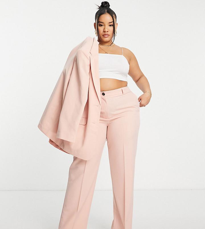 Asos Design Curve Mix & Match Slim Straight Suit Pants In Blush-pink