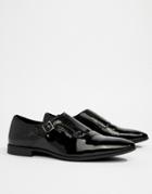 Asos Design Monk Shoes In Black Faux Leather With Emboss Detail - Black