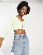 Miss Selfridge Long Sleeve Heart Pointelle Tie Front Cardigan In Lime Green