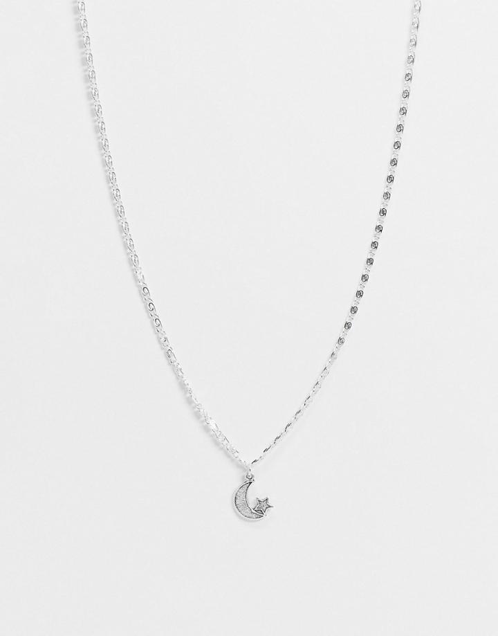 Regal Rose Luna Collar Necklace With Moon Charm In Silver Plate