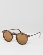 Asos 90s Round Sunglasses With Flash Lens - Brown