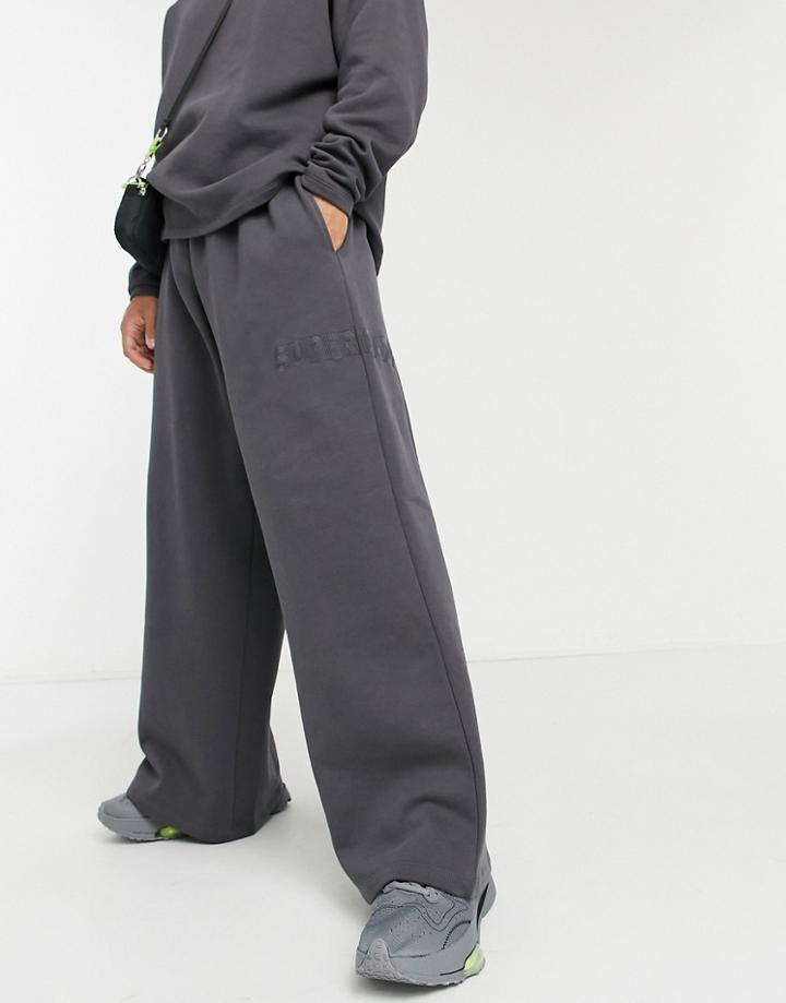 Asos Design Wide Leg Sweatpants In Heavyweight With Embroidery - Part Of A Set-black